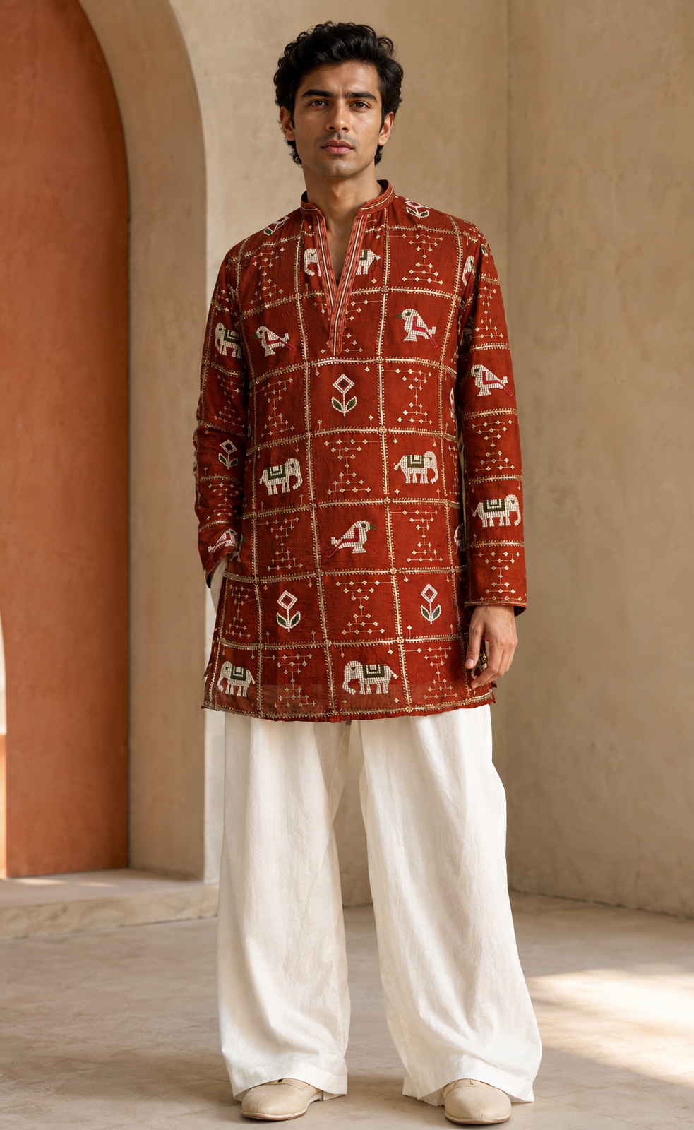 Men’s Rust Purple Red Printed Kurta – Traditional Indian Ethnic Wear