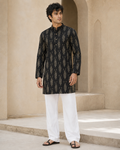Men’s Black Cotton Printed Kurta – Indian Ethnic Wear