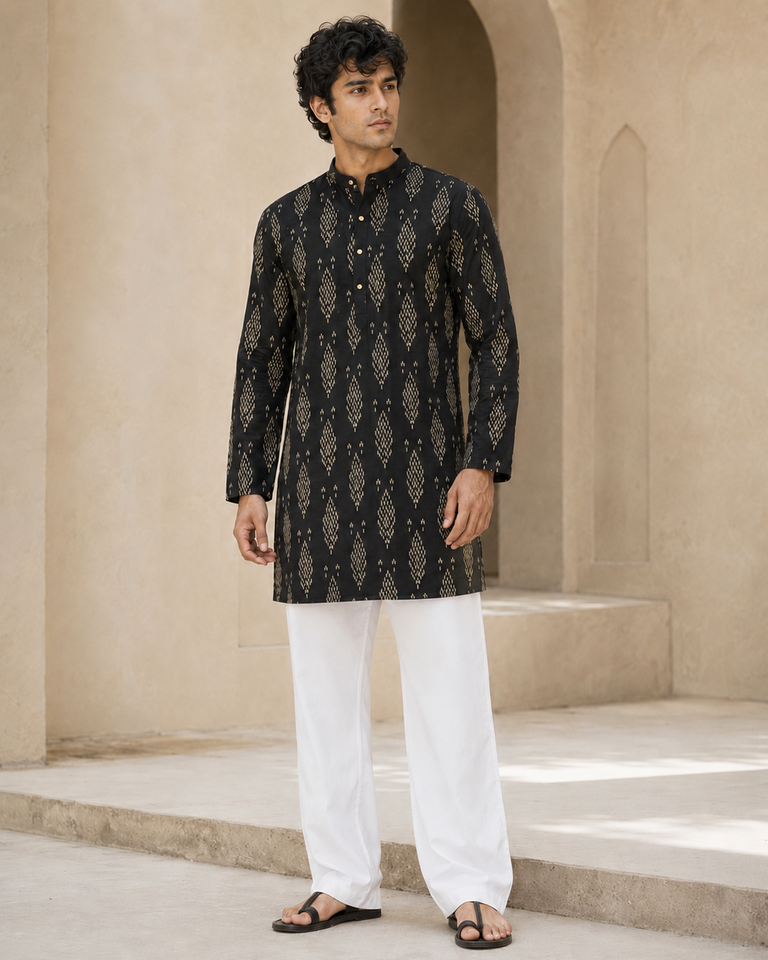 Men’s Black Cotton Printed Kurta – Indian Ethnic Wear