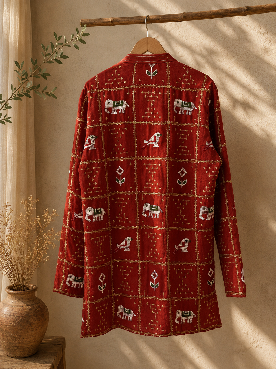 Rust Traditional Motif Short Designer Kurta