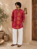 Pink Floral Print Short Kurta