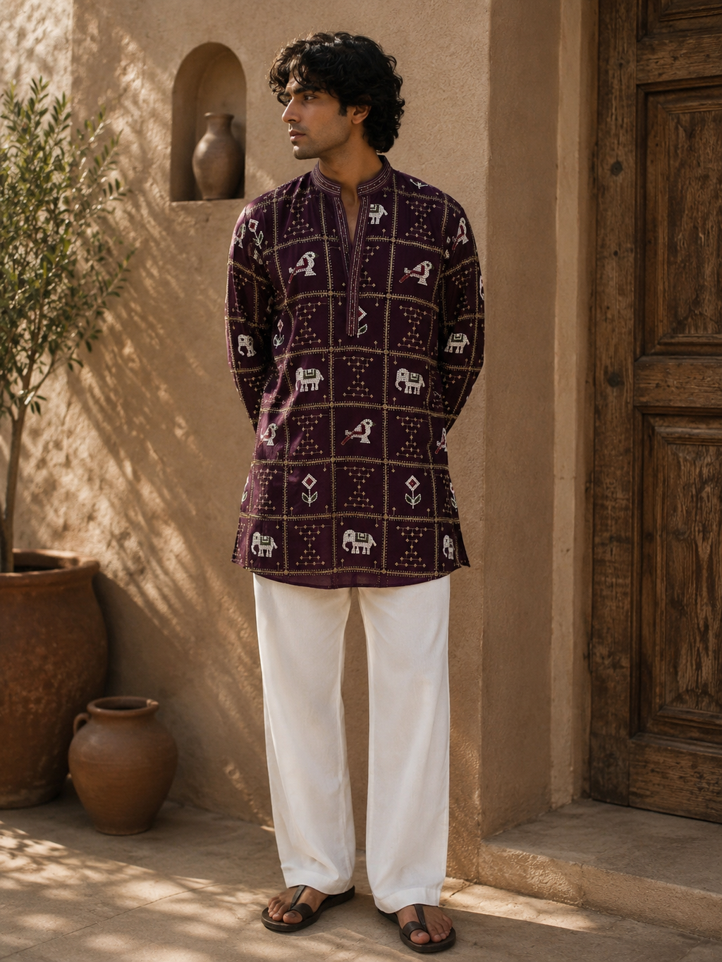 Purple Traditional Motif Short Designer Kurta