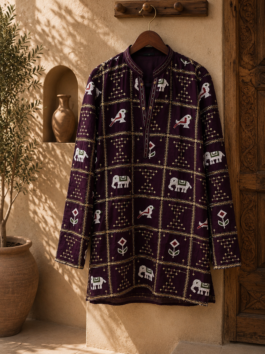 Purple Traditional Motif Short Designer Kurta