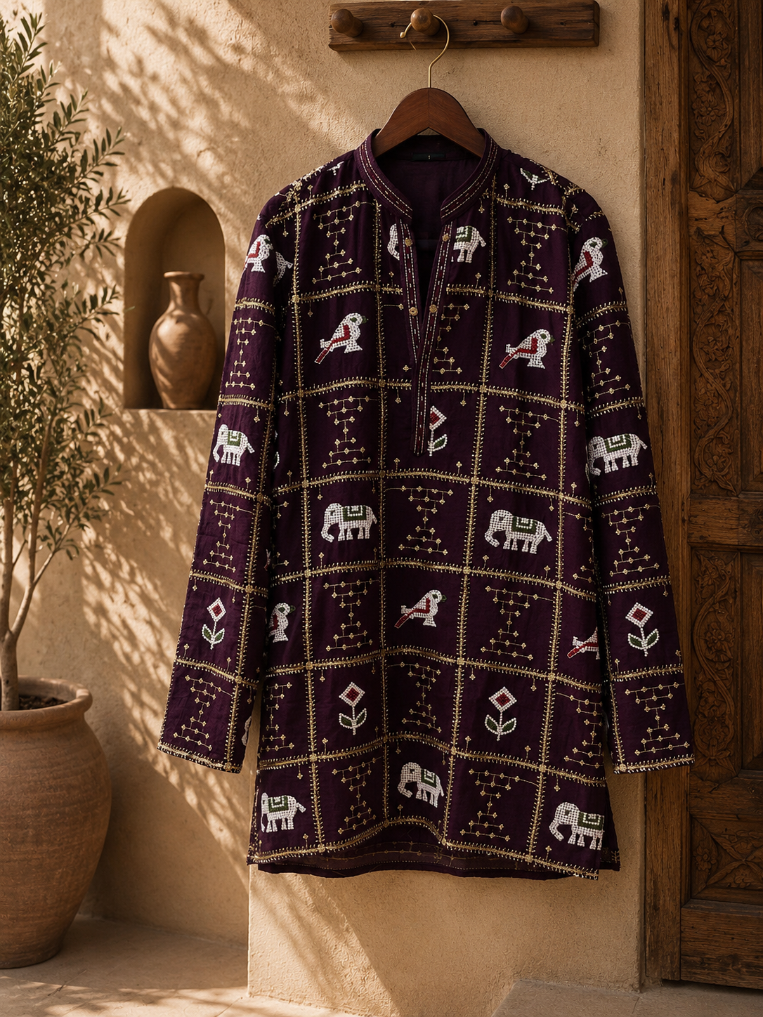 Purple Traditional Motif Short Designer Kurta