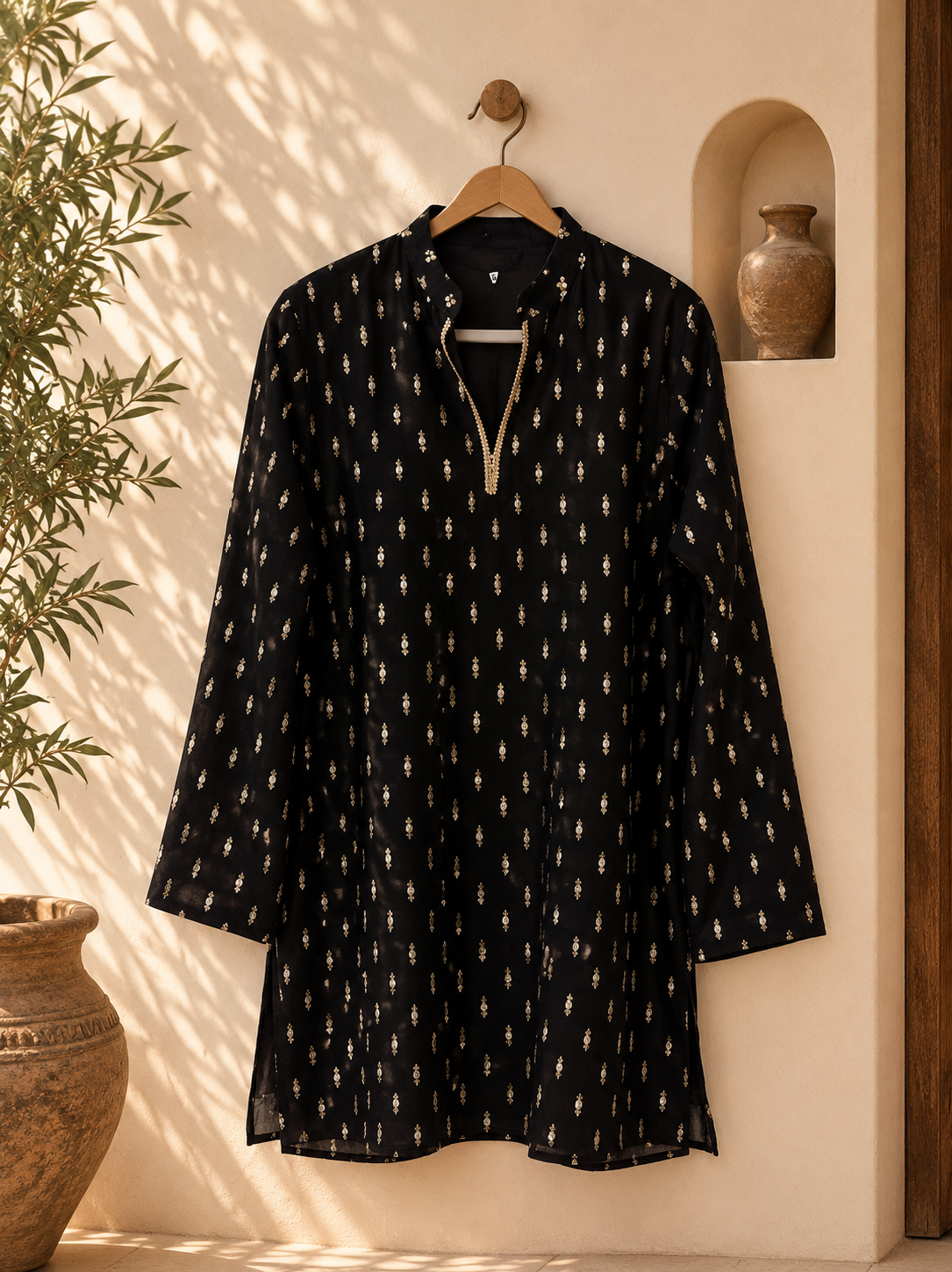 Black Gold Buti Mirror Work Navratri Kurta