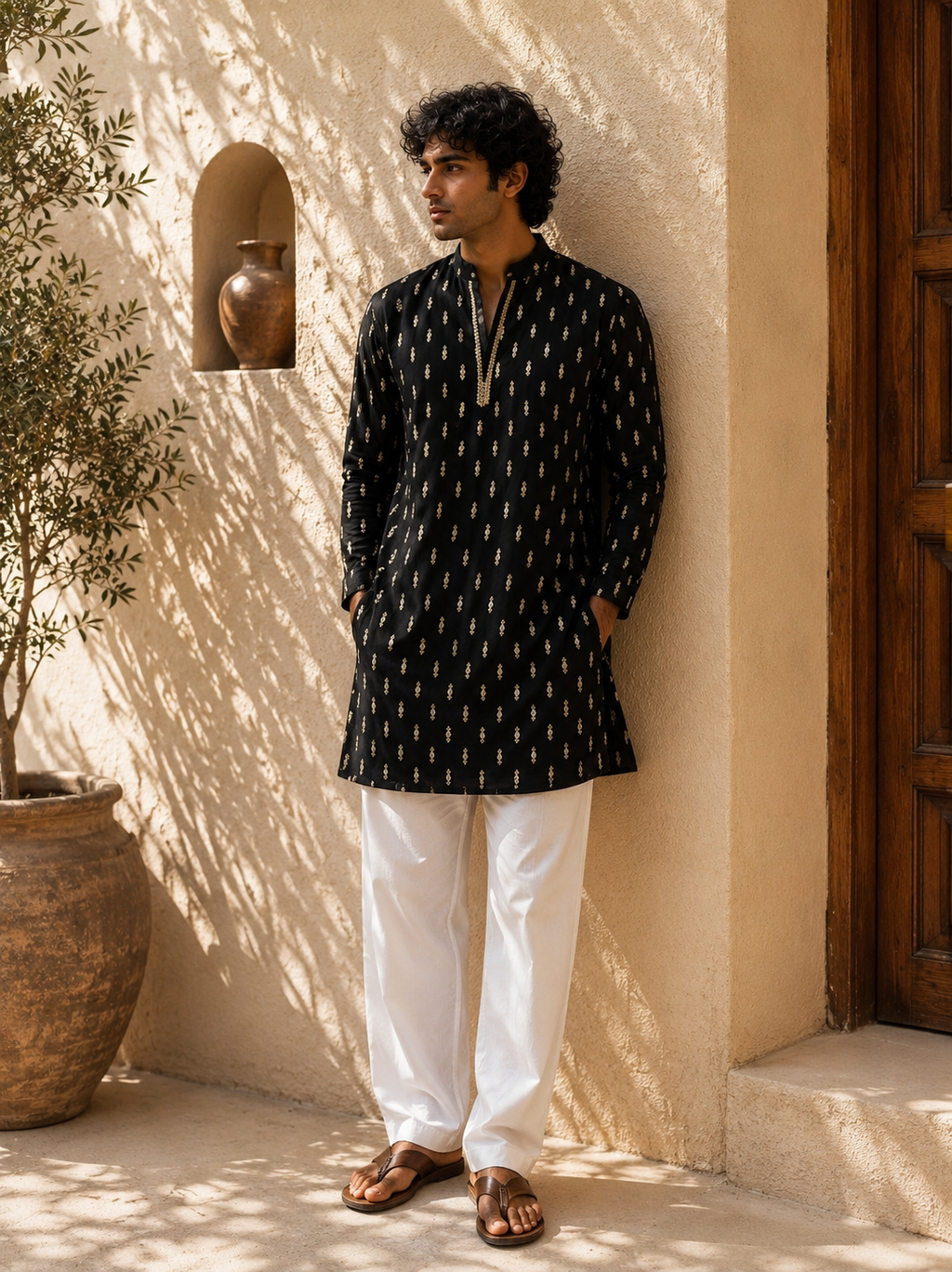 Black Gold Buti Mirror Work Navratri Kurta