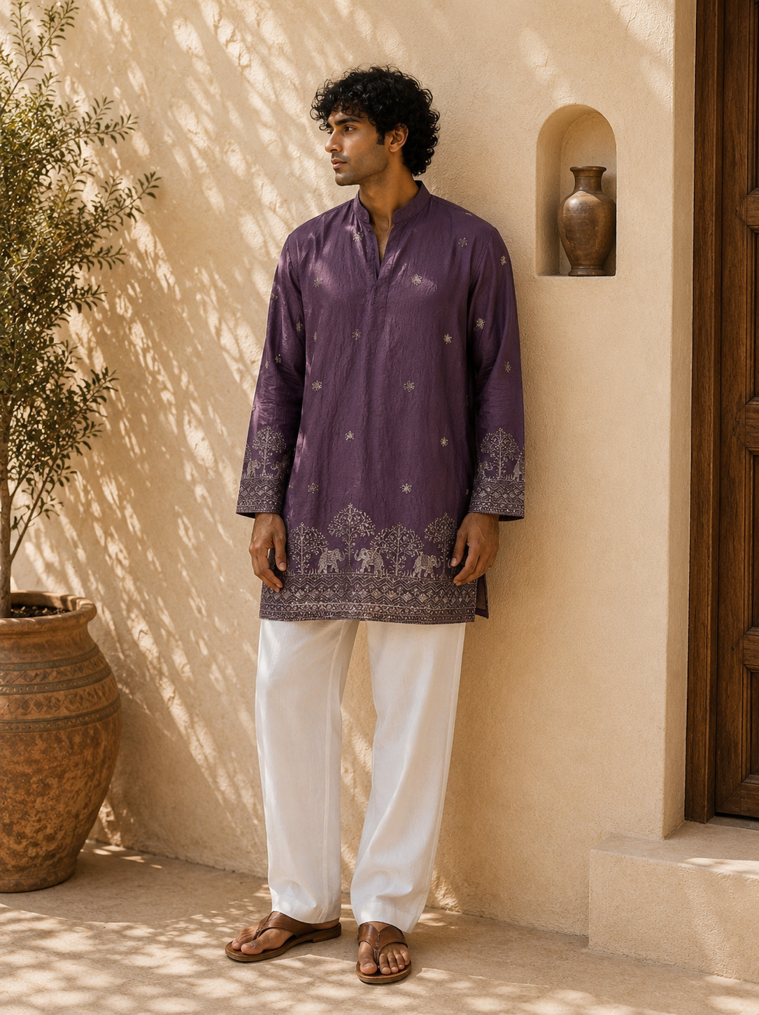 Purple Elephant Motif Navratri Short Kurta