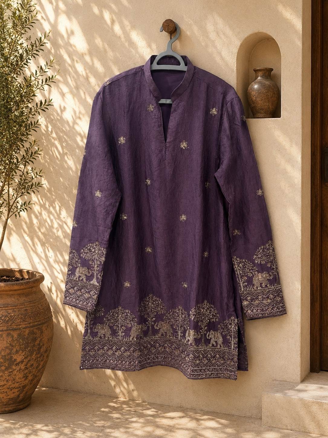 Purple Elephant Motif Navratri Short Kurta