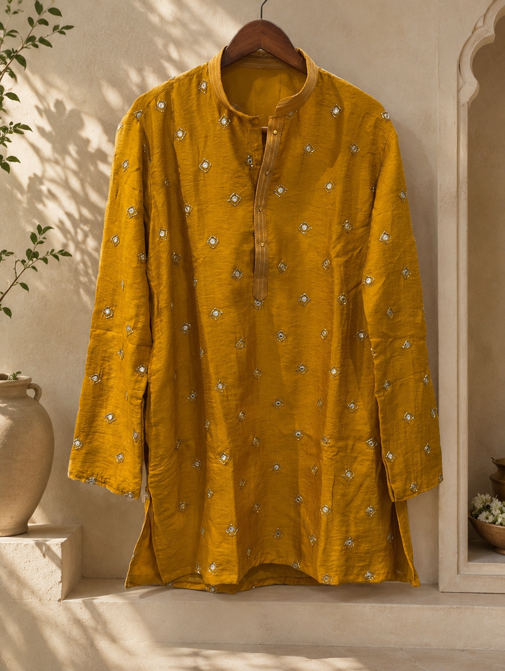 Mustard Yellow Mirror Work Navratri Kurta
