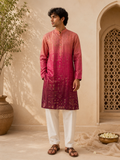 Pink Ombre Banarasi Silk Festive Kurta