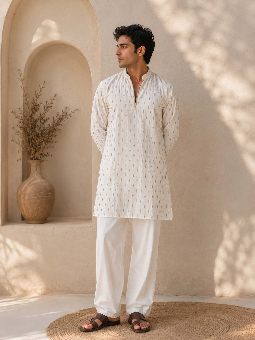 White Gold Buti Embroidered Short Kurta