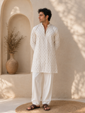 White Gold Buti Embroidered Short Kurta
